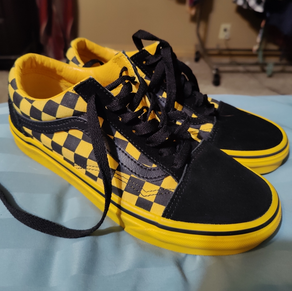 Vans Yellow and Gold Checked Size 6 Men's/7.5 Womens